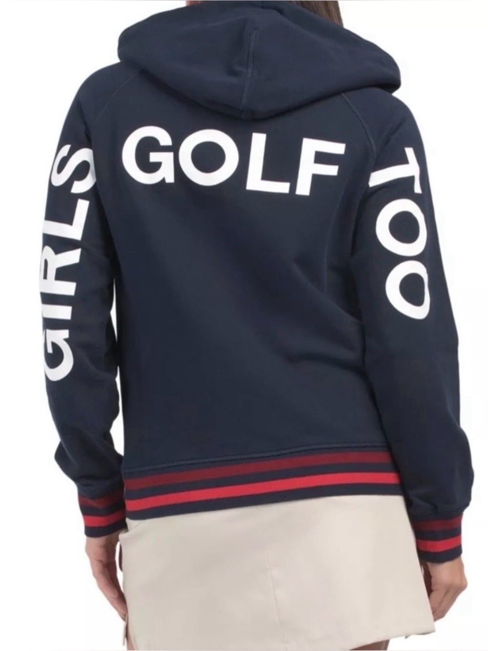 G/FORE "Girls Golf Too" Statement Pullover Hoodie Womens Medium Blue Red Striped